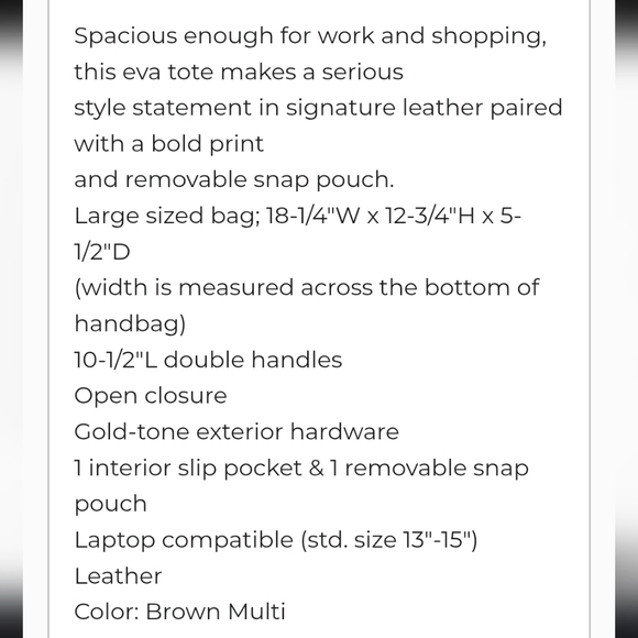 Micheal Kors Eva Leather Tote W/Pouch EUC - Picture 16 of 16